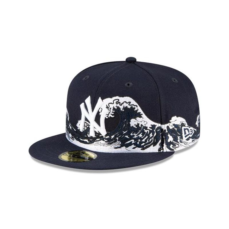 MLB New York Yankees Wave 59Fifty Fitted (HCZ2489) - Blue New Era Caps